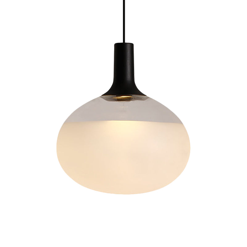 Elliptical Pendant Lamp Modernist White/Grey/Amber Glass 1 Light Black Led Hanging Light Fixture in White/Warm Light