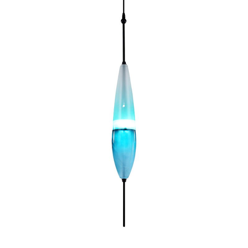 Blue Teardrop/Drum/Cylinder Pendant Lighting Modern 1 Light Glass Hanging Ceiling Lamp in White/Warm Light