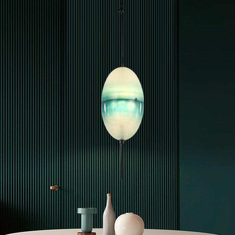 Blue Teardrop/Drum/Cylinder Pendant Lighting Modern 1 Light Glass Hanging Ceiling Lamp in White/Warm Light