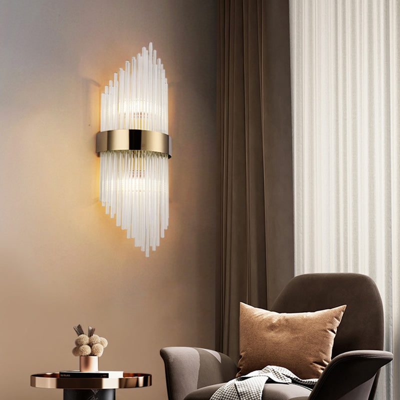 2-Light Golden Contemporary Crystal Unique Shaded Bathroom Vanity Light