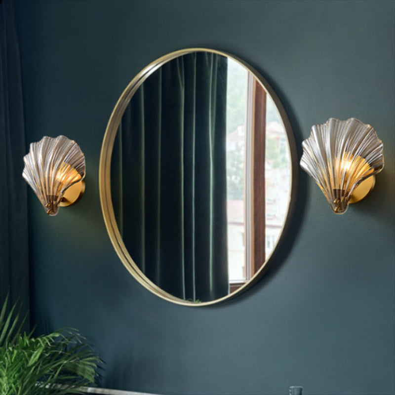 Single Golden Contemporary Glass Unique Shaded Bathroom Vanity Light