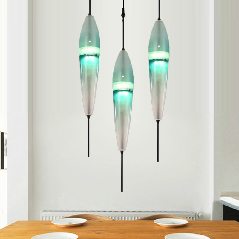 Blue Teardrop/Drum/Cylinder Pendant Lighting Modern 1 Light Glass Hanging Ceiling Lamp in White/Warm Light