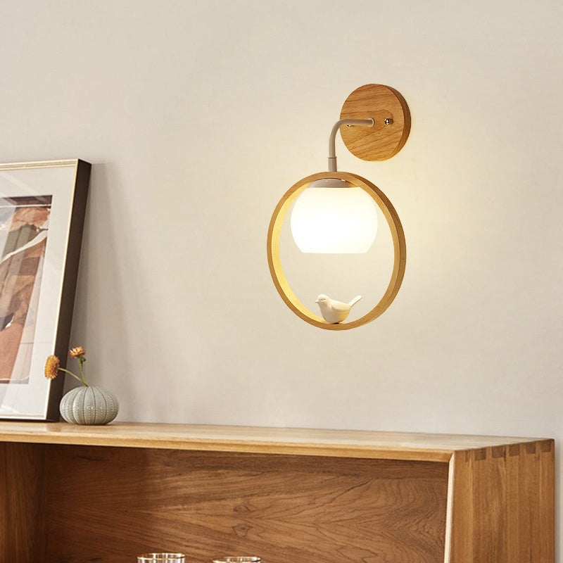 Single Beige/Brown Contemporary Style Wooden Unique Bathroom Vanity Light