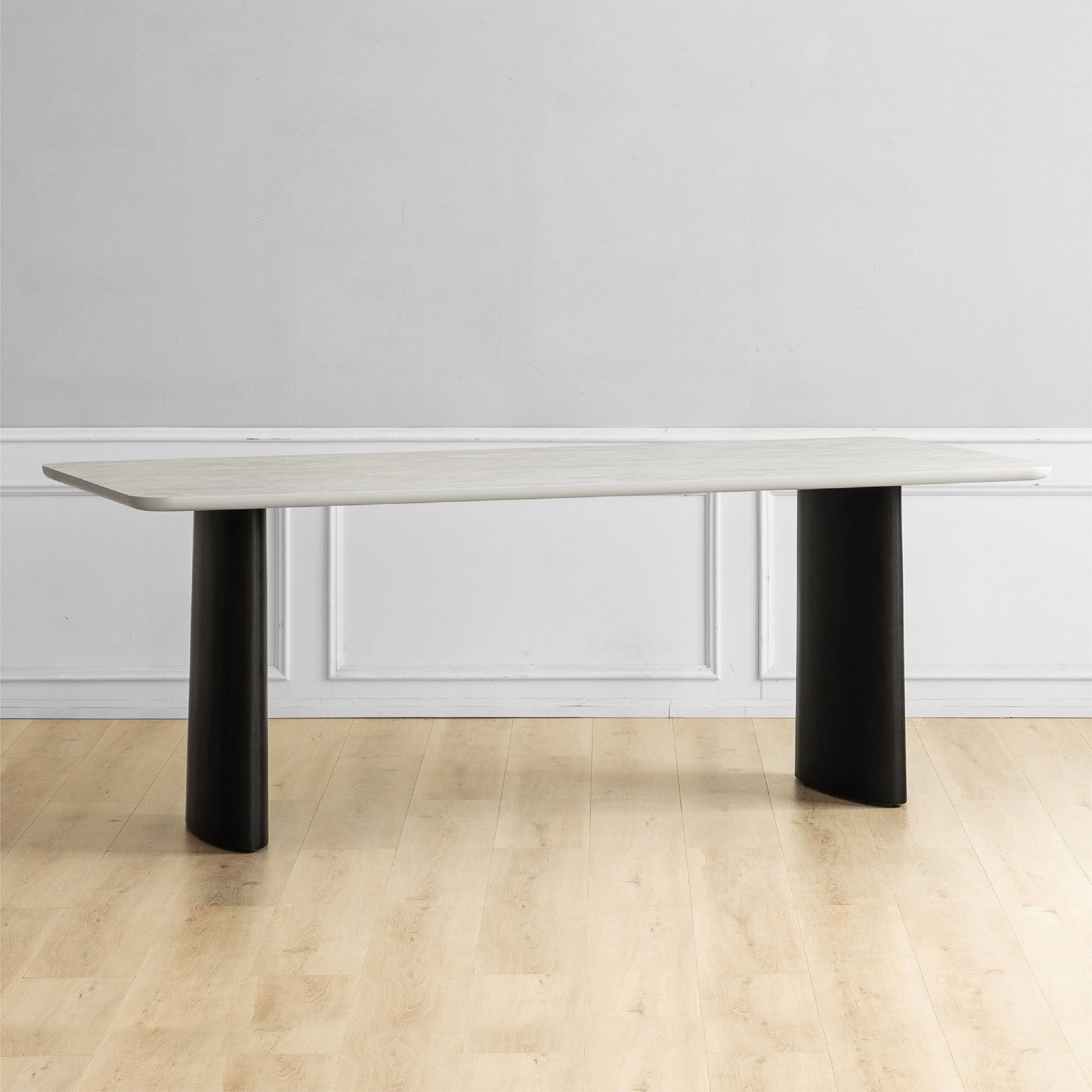 Contemporary White Retractable Wooden Dining Table with Double Pedestal