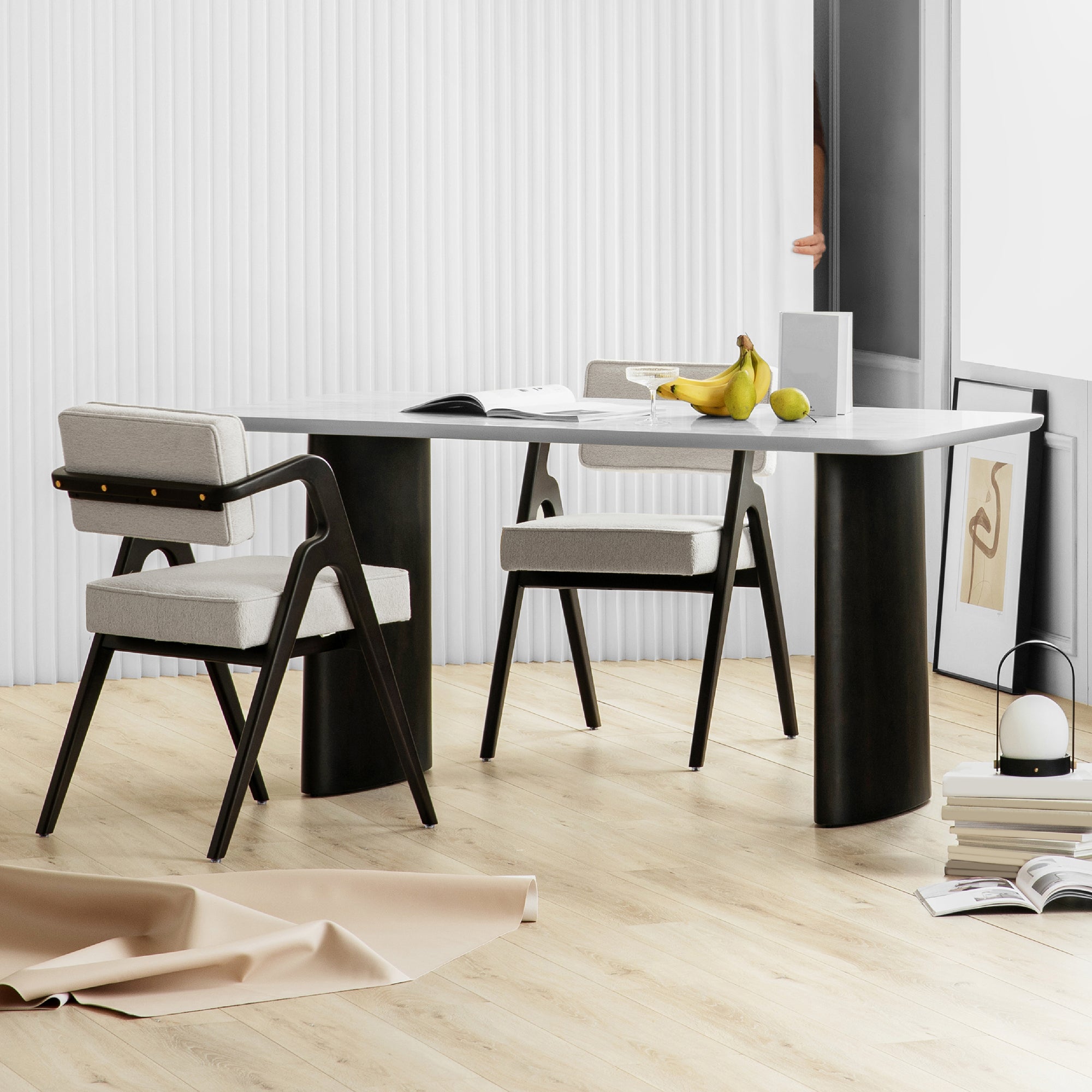 Contemporary White Retractable Wooden Dining Table with Double Pedestal