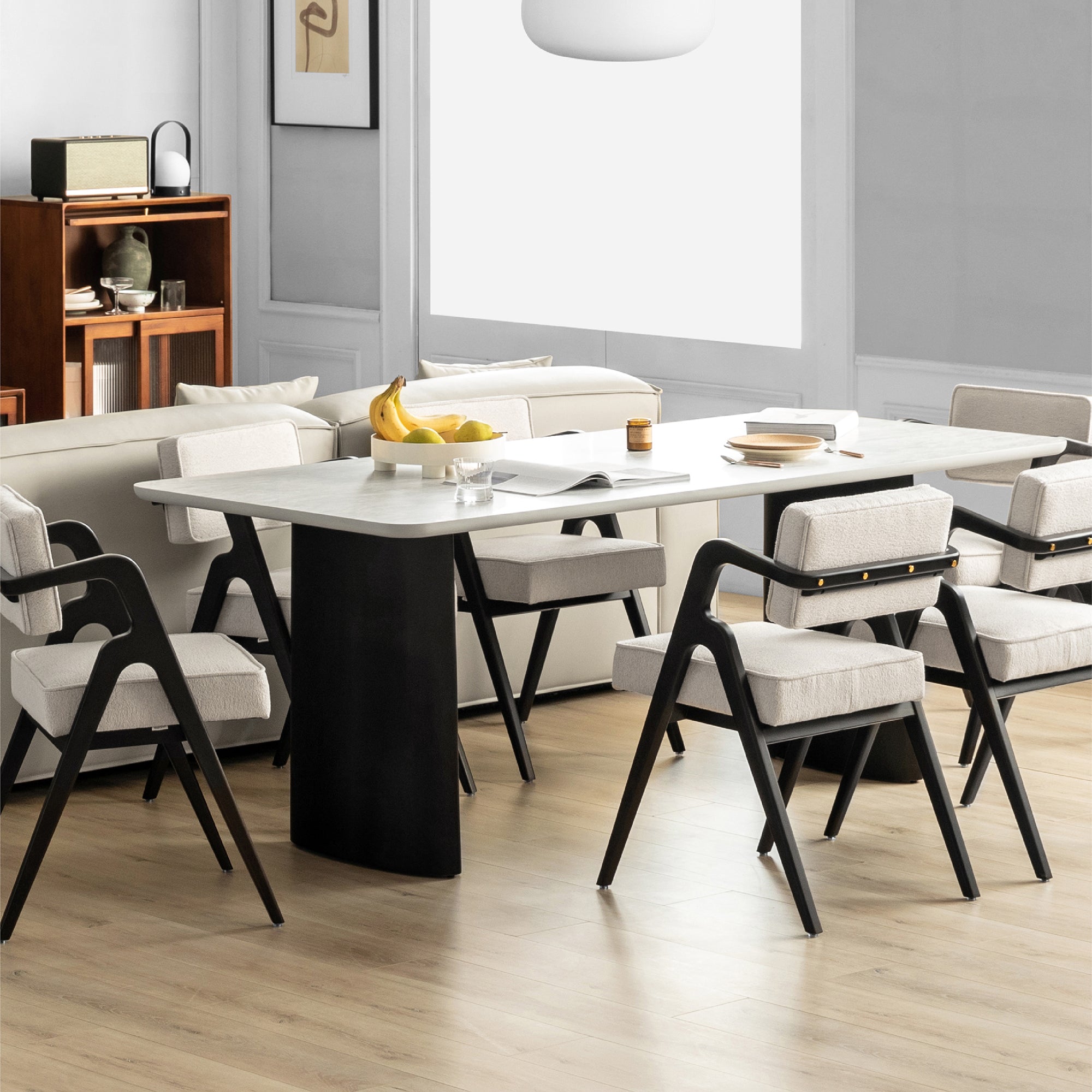 Contemporary White Retractable Wooden Dining Table with Double Pedestal