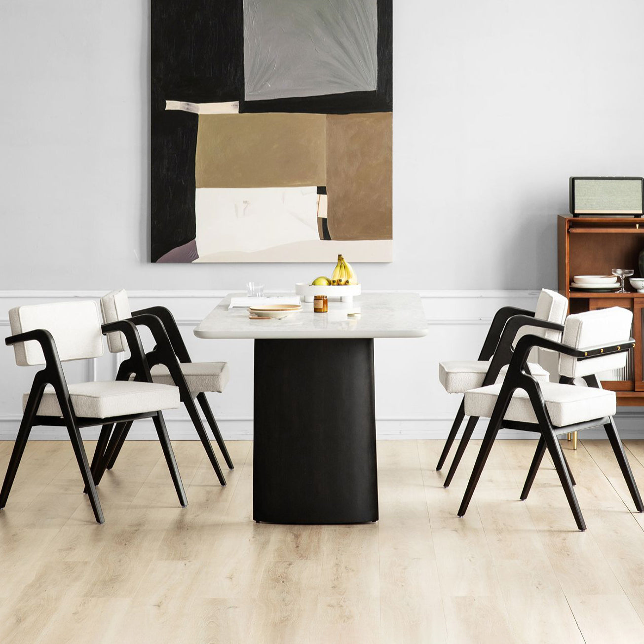 Contemporary White Retractable Wooden Dining Table with Double Pedestal