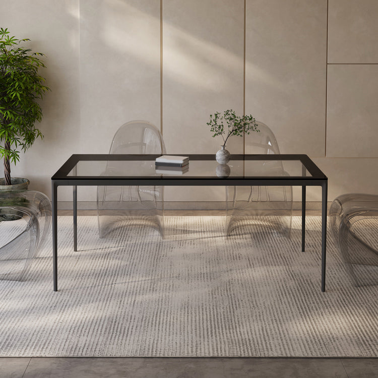 Rectangular Dining Table Glass Tabletop with Black Aluminum Legs