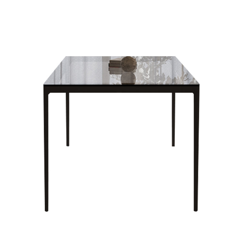 Rectangular Dining Table Glass Tabletop with Black Aluminum Legs