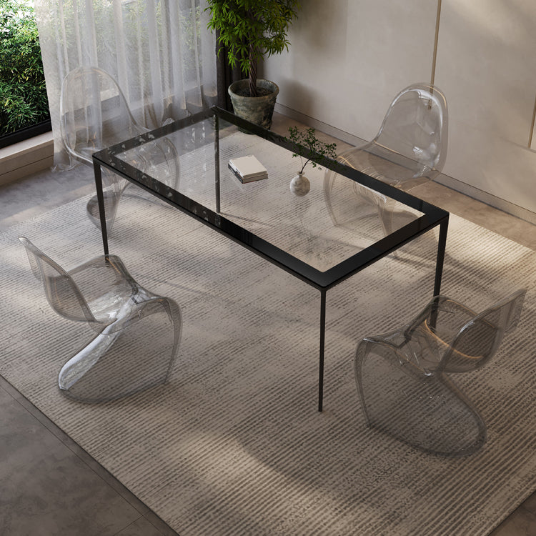Rectangular Dining Table Glass Tabletop with Black Aluminum Legs
