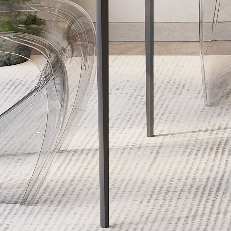 Rectangular Dining Table Glass Tabletop with Black Aluminum Legs