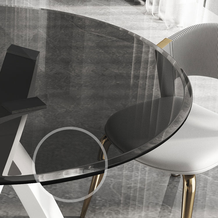 Modern Round Dining Table Glass Tabletop with White Pedestal Base