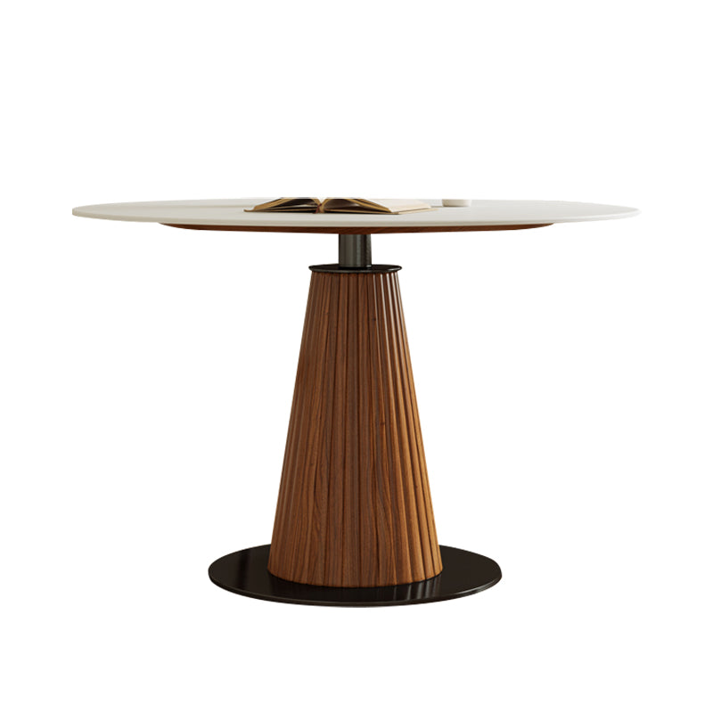Modern Round Dining Room Table with Solid Wood Cone Base for Living Room