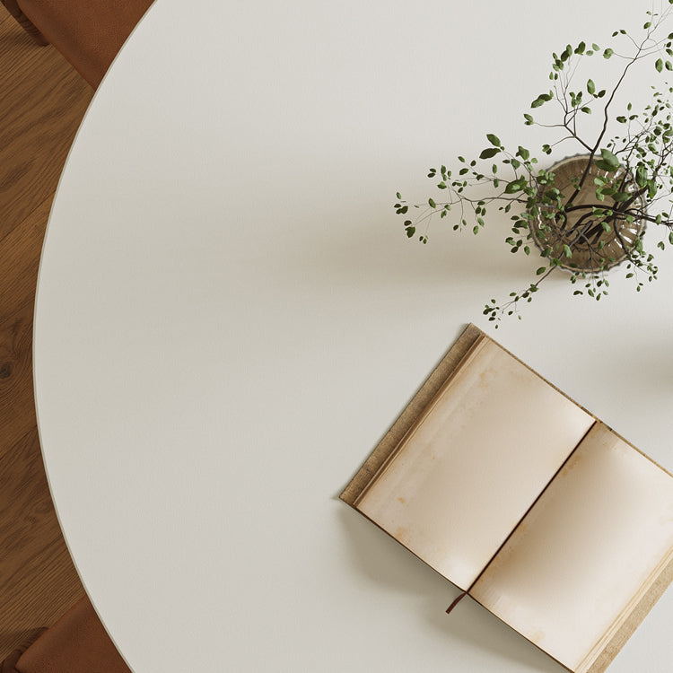 Modern Round Dining Room Table with Solid Wood Cone Base for Living Room