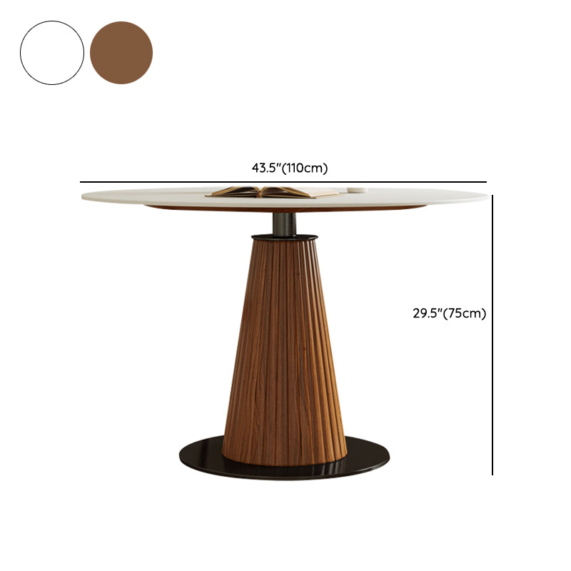 Modern Round Dining Room Table with Solid Wood Cone Base for Living Room