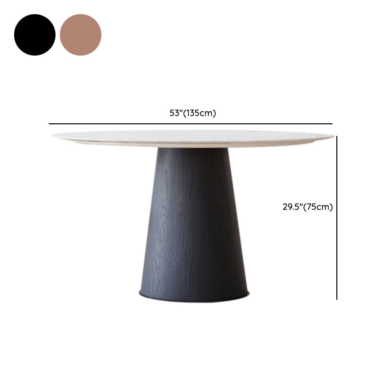 Modern Round Dining Table White Stone Tabletop with Wood Pedestal Base