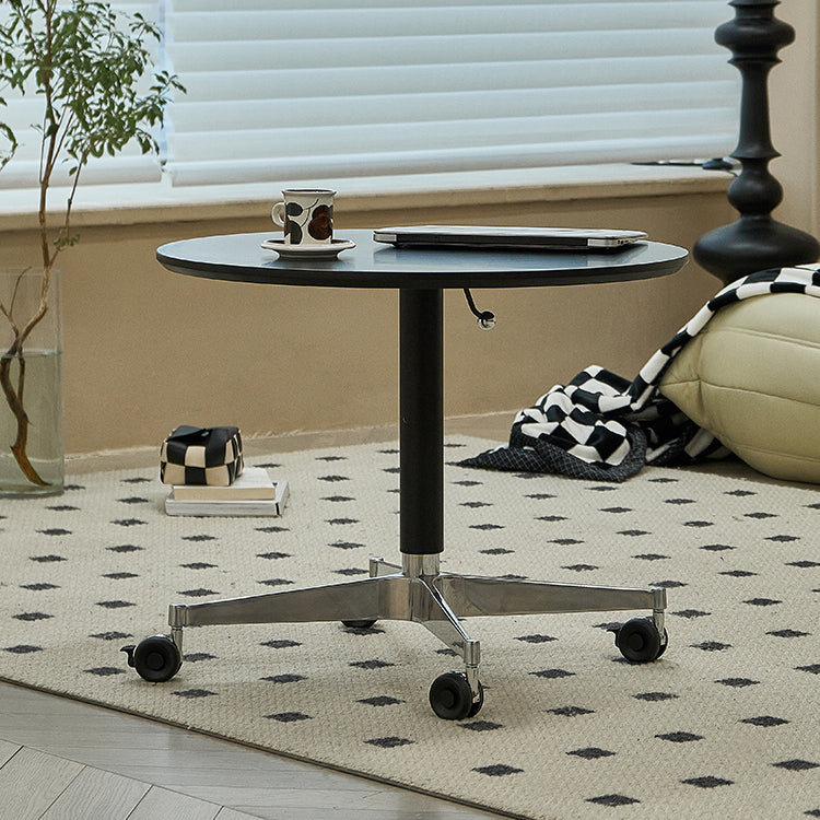 Modern Round Dining Table Wooden Tabletop with Metal Pedestal Base