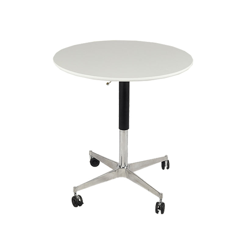 Modern Round Dining Table Wooden Tabletop with Metal Pedestal Base