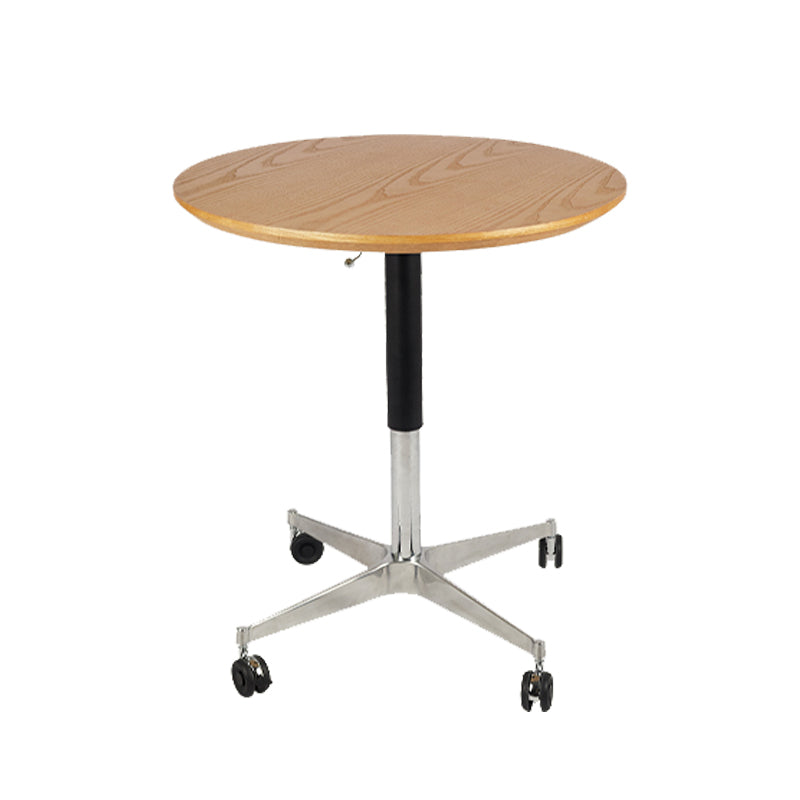Modern Round Dining Table Wooden Tabletop with Metal Pedestal Base