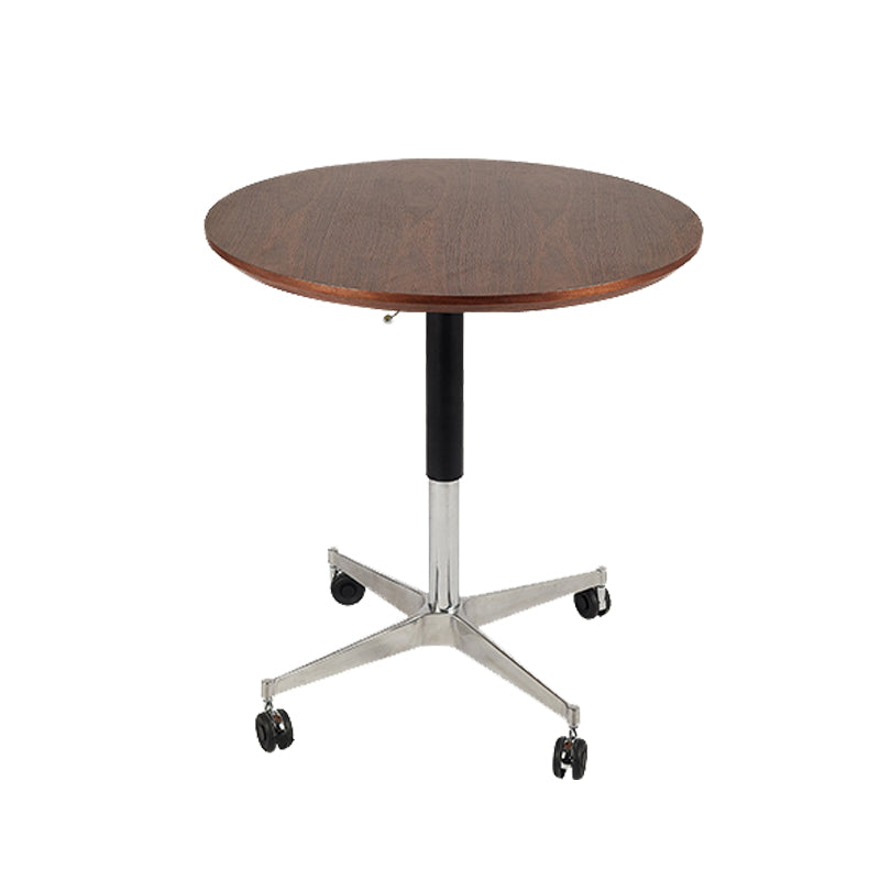 Modern Round Dining Table Wooden Tabletop with Metal Pedestal Base