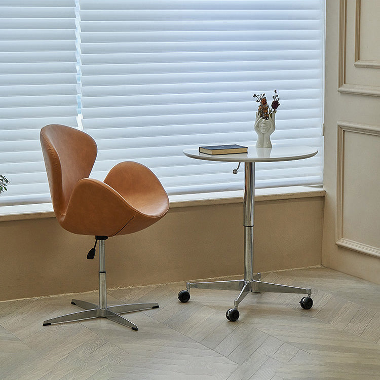 Modern Round Dining Table Wooden Tabletop with Metal Pedestal Base