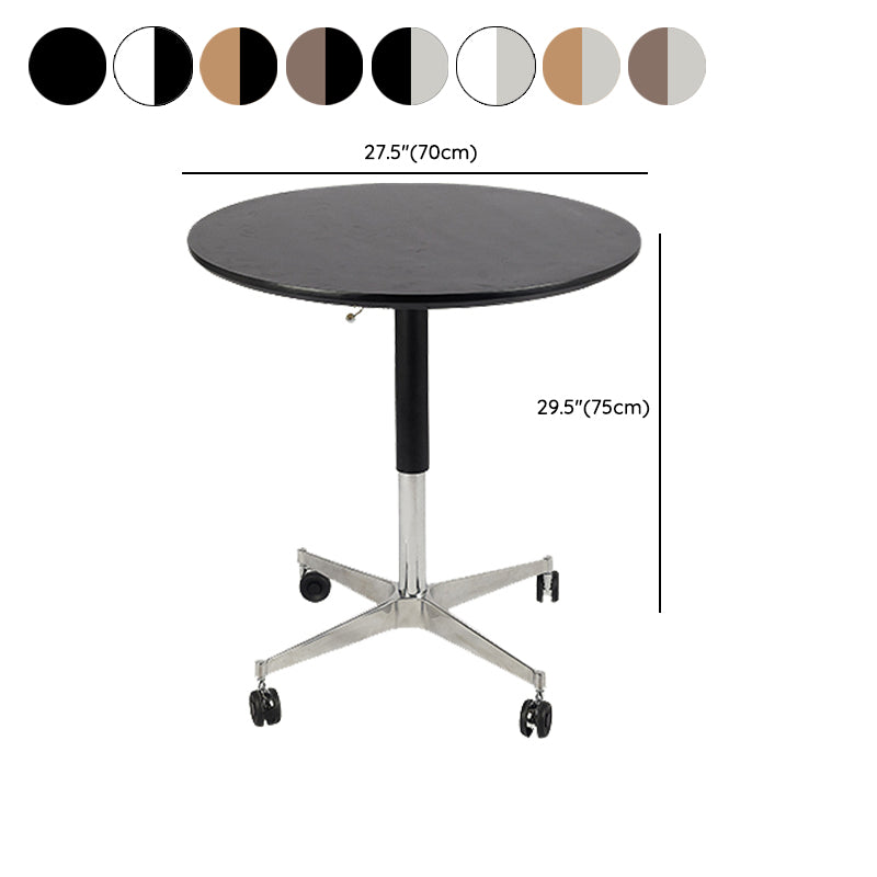 Modern Round Dining Table Wooden Tabletop with Metal Pedestal Base