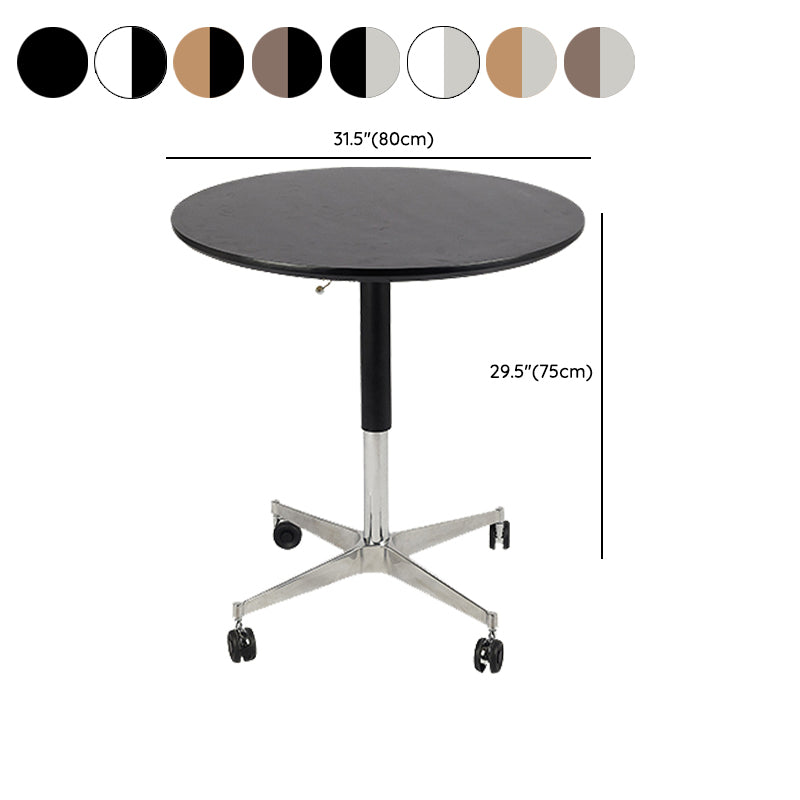 Modern Round Dining Table Wooden Tabletop with Metal Pedestal Base