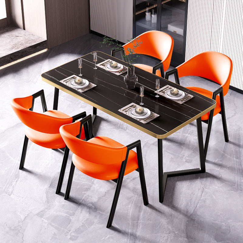Modern Rectangle Dining Table Wood Tabletop with Double Pedestal Base