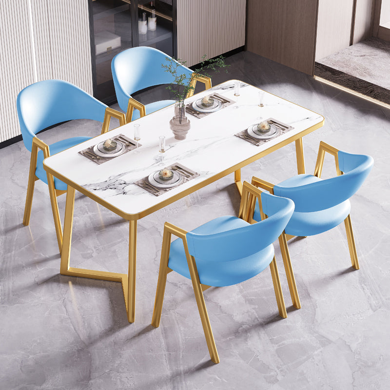 Modern Rectangle Dining Table Wood Tabletop with Double Pedestal Base