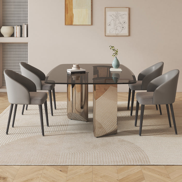 Rectangular Dining Table Clear Glass Tabletop with Chrome Base