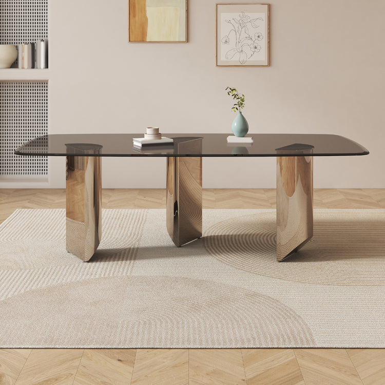 Rectangular Dining Table Clear Glass Tabletop with Chrome Base