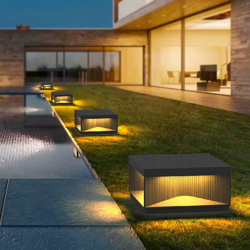 Contemporary Metal Square Shape Outdoor Waterproof Light with Acrylic Shade in Black