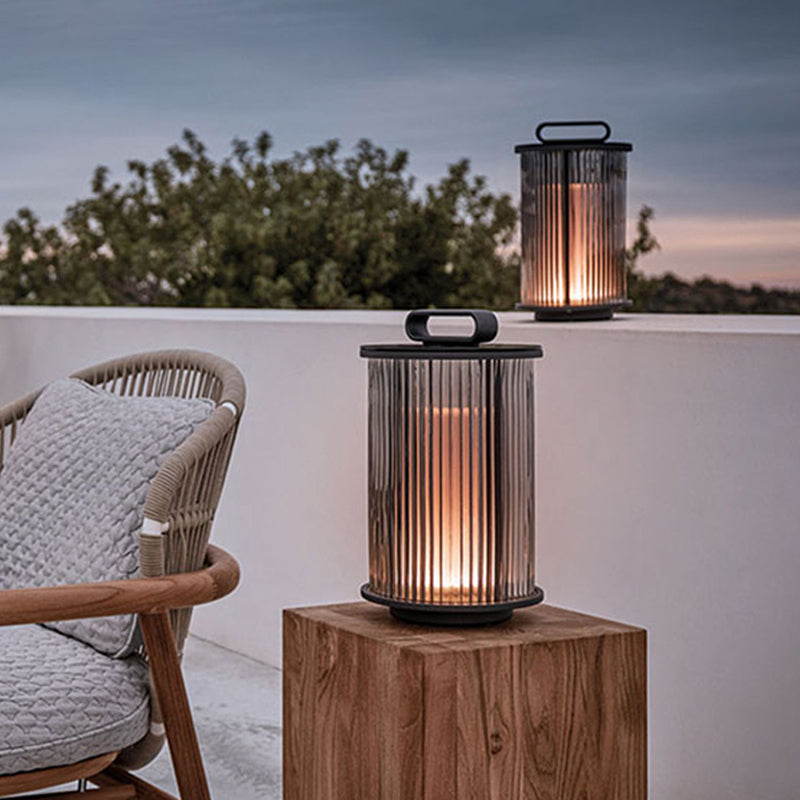 Contemporary Metal Cylinder Shape Outdoor Waterproof Light with Glass Shade