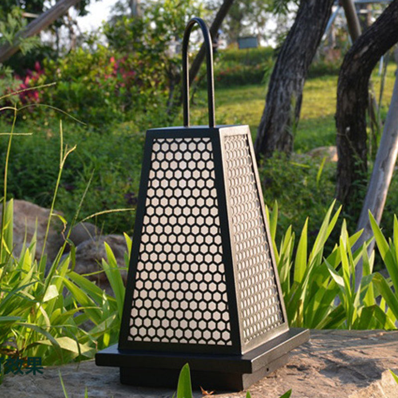 Contemporary Waterproof Outdoor Solar Pillar Lamp in Black for Courtyard