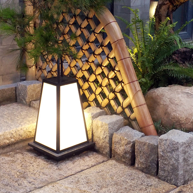 Contemporary Waterproof Outdoor Solar Pillar Lamp in Black for Courtyard