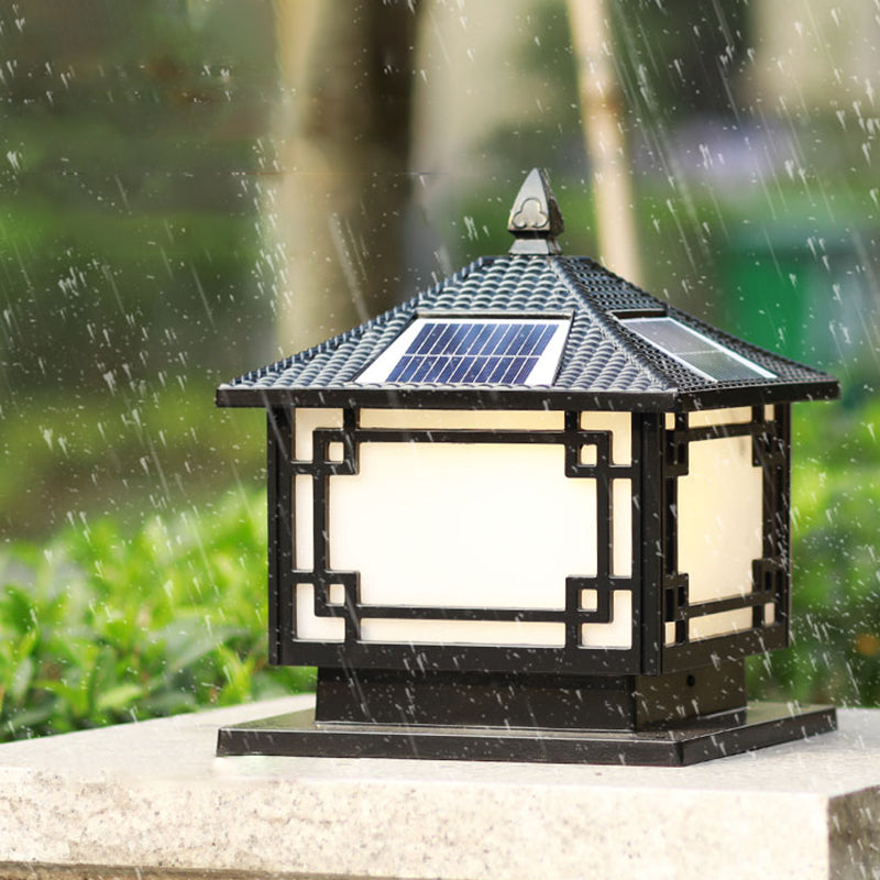Contemporary LED Pillar Lamp Simple Solar Lighting Fixture with Acrylic Shade for Garden