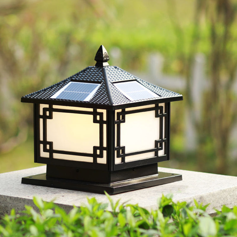 Contemporary LED Pillar Lamp Simple Solar Lighting Fixture with Acrylic Shade for Garden