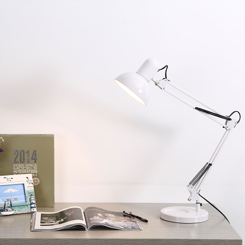Lámpara de escritorio de múltiples articulaciones Nordic Style Metallic 1 Ligera de lectura blanca clara Luz con sombra de cono para dormitorio