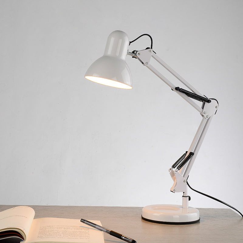 Lámpara de escritorio de múltiples articulaciones Nordic Style Metallic 1 Ligera de lectura blanca clara Luz con sombra de cono para dormitorio
