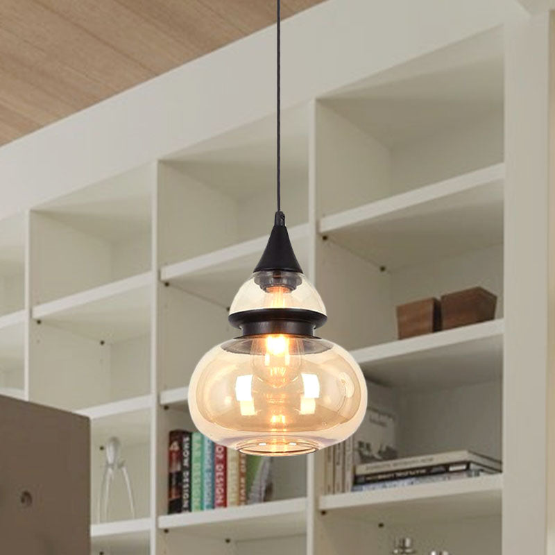 Brown Gourd/Ellipse/Cone Pendant Lamp Modern 1 Light Glass Hanging Light Fixture for Dining Room