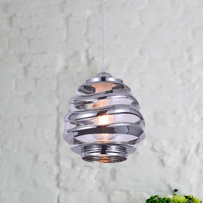 Cylinder/Ball/Oval Swirl Glass Pendant Lighting Contemporary 1 Light Silver/Rose Gold/Amber Hanging Ceiling Light Fixture