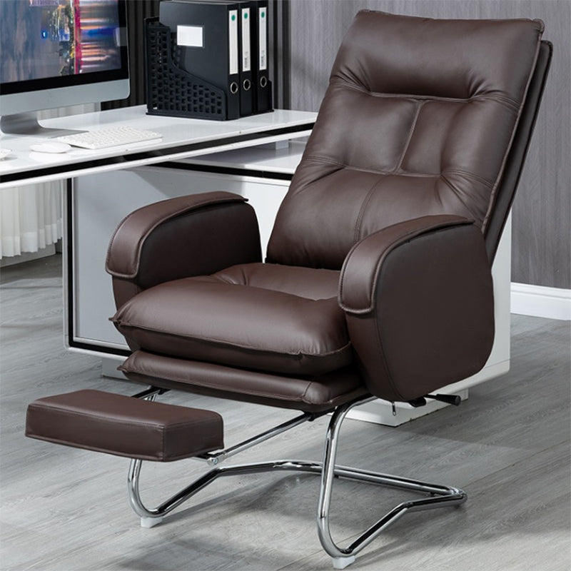 Modern Armless Office Chair Leather No Distressing No Wheels Ergonomic Desk Chair