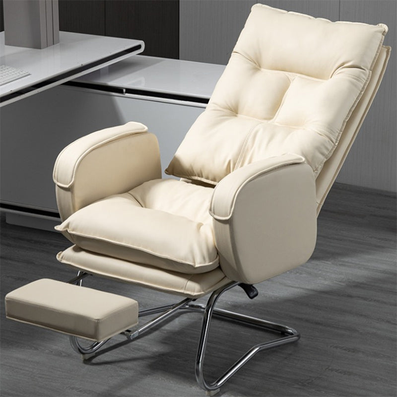 Modern Armless Office Chair Leather No Distressing No Wheels Ergonomic Desk Chair