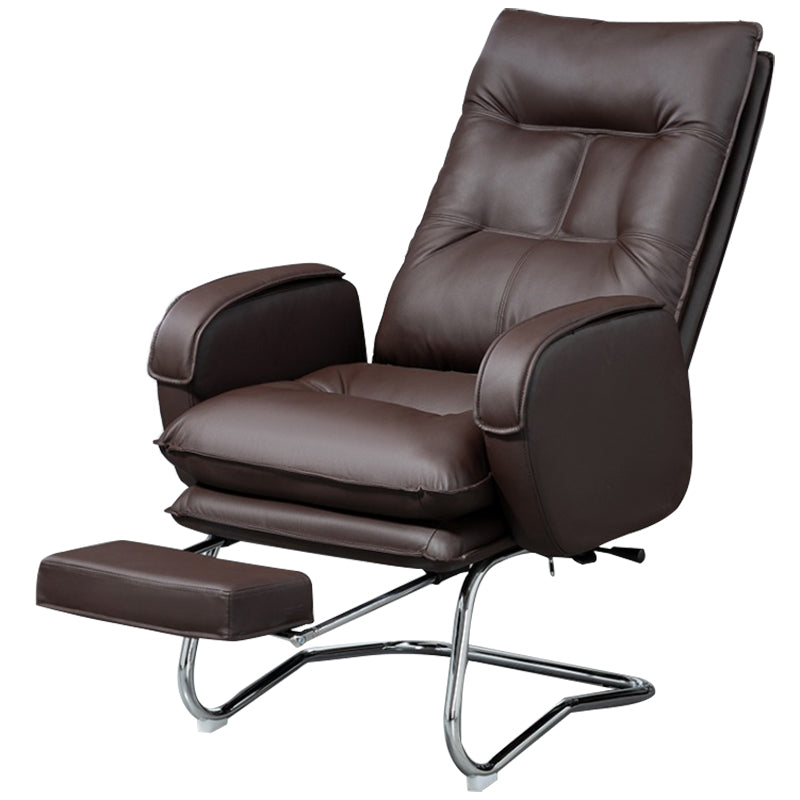 Modern Armless Office Chair Leather No Distressing No Wheels Ergonomic Desk Chair