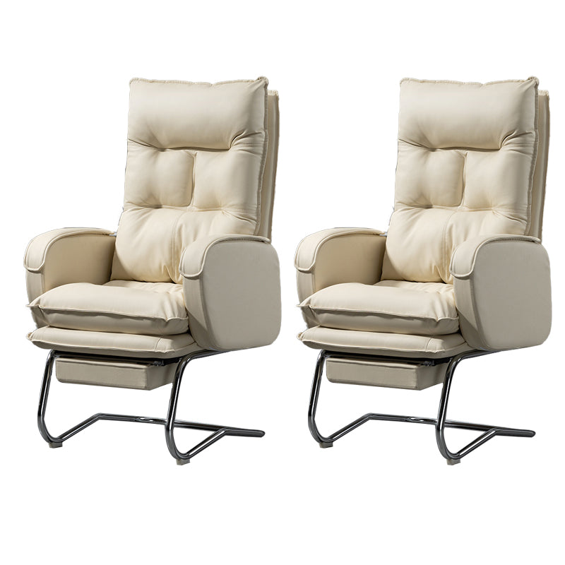 Modern Armless Office Chair Leather No Distressing No Wheels Ergonomic Desk Chair