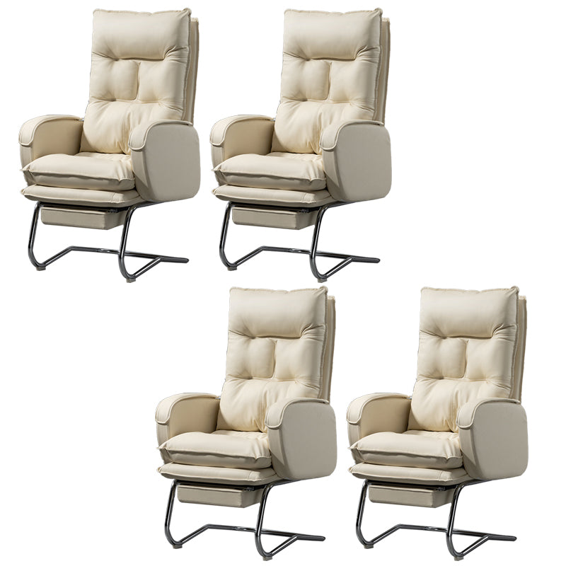 Modern Armless Office Chair Leather No Distressing No Wheels Ergonomic Desk Chair