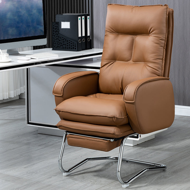 Modern Armless Office Chair Leather No Distressing No Wheels Ergonomic Desk Chair