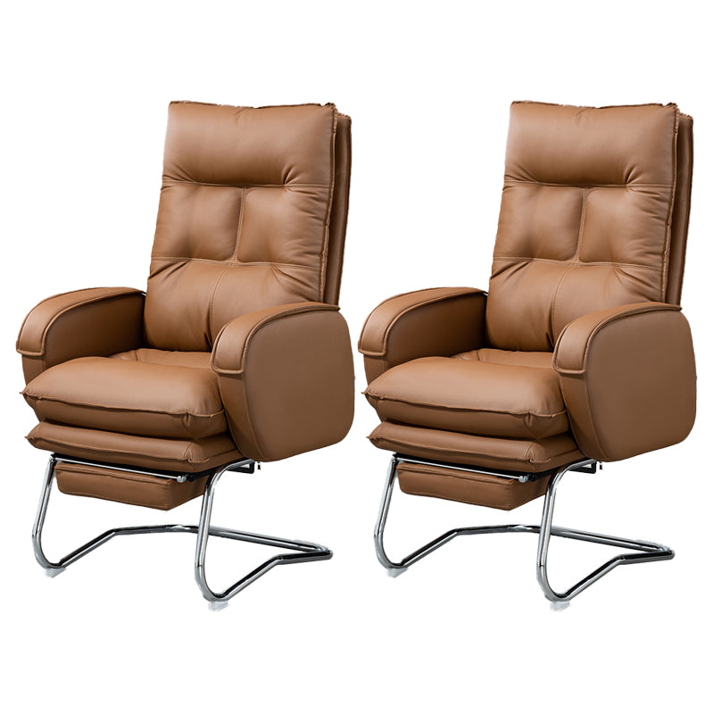 Modern Armless Office Chair Leather No Distressing No Wheels Ergonomic Desk Chair