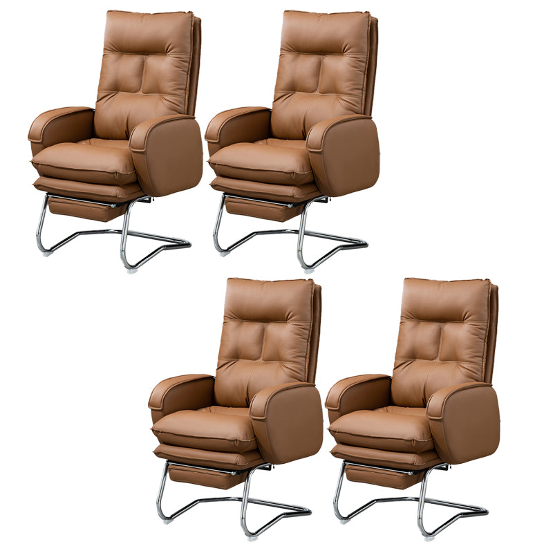 Modern Armless Office Chair Leather No Distressing No Wheels Ergonomic Desk Chair
