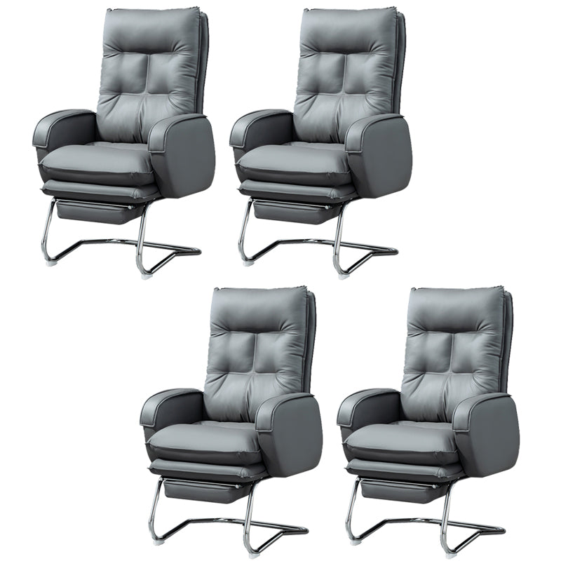 Modern Armless Office Chair Leather No Distressing No Wheels Ergonomic Desk Chair